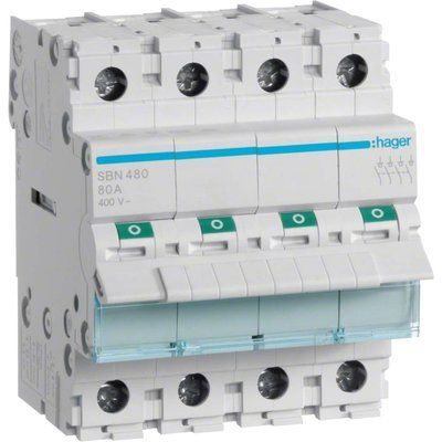 Hager SBN480 Выключатель нагрузки 4-полюсный 80А/400В 99-00020790 фото