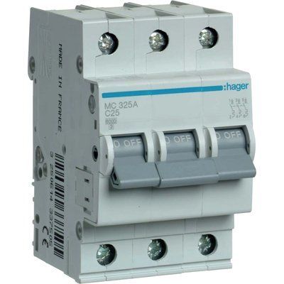 Hager In=25 А, 3п, С, 6 kA, 3м MC325A Автоматичний вимикач 99-00010966 фото