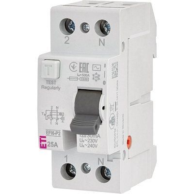 ЕТІ 2р EFI6-P2 25/0,03 тип AC (6kA) Реле диференційне (ПЗВ) 99-10034708 фото