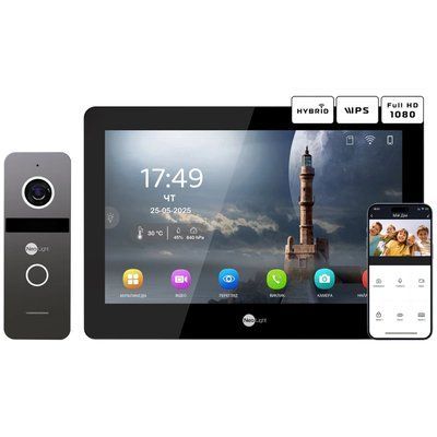 Neolight MEZZO Hybrid Black + SOLO IP Graphite с уголком, PoE адаптер для вызовной панели Комплект видеодомофона 99-00024868 фото