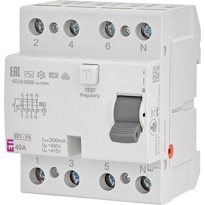 ЕТІ 4р EFI6-P4 40/0,03 тип AC (6kA) Реле диференційне (ПЗВ) 99-10034711 фото