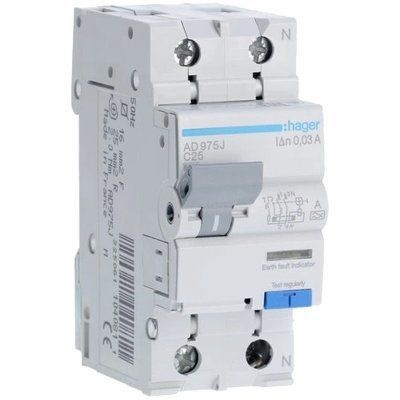 Hager 1+N С25/30mA 6кА, тип-A AD975J Дифавтомат 99-00010969 фото