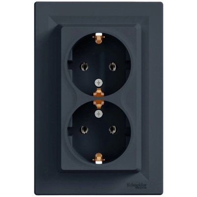 Schneider Electric EPH9900171 Asfora Розетка подвійна 220В антрацит, пластик, із заземленням, Schuko, без захисної кришки, без шторок, для врізного монтажу 99-00013746 фото
