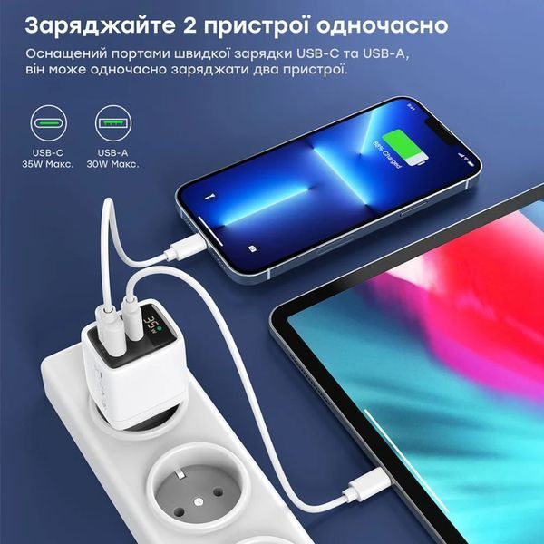 Choetech PD6052 White PD35W GAN A+C Адаптер 99-10025232 фото