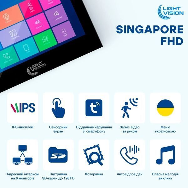 Light Vision SINGAPORE WiFi FHD BLACK (AI) 10" Відеодомофон 117531 фото