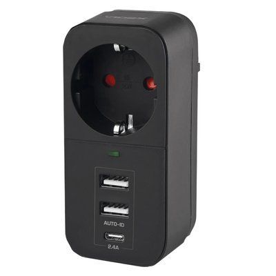 VIDEX ONCORD з/з 1п 2.4A 2USB+USB-C Black Мережевий адаптер з заземленням 99-00017542 фото