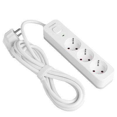 VIDEX ONCORD з/з 3п 3м (3x1.5мм) Мережевий подовжувач з кнопкою White 99-00017543 фото