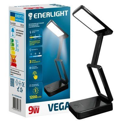 ENERLIGHT VEGA 9Вт 3000-6000K black Светильник настольный светодиодный с аккумулятором 99-00021747 фото