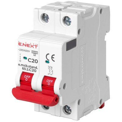 Enext e.mcb.stand.60.2.C20, 2р, 20А, C, 6кА Модульный автоматический выключатель 99-00021456 фото