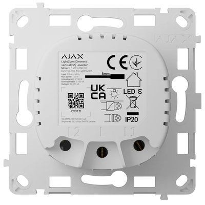 Ajax LightCore (Dimmer) vertical [55] (8EU) ASP white Бездротовий розумний сенсорний димерний вимикач світла 99-10035531 фото