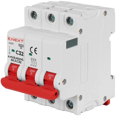 Enext e.mcb.stand.60.3.C32, 3р, 32А, C, 6кА Модульный автоматический выключатель 99-00021466 фото
