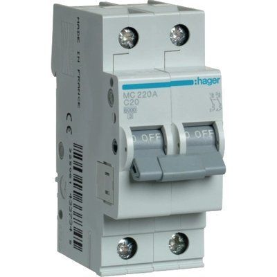 Hager MC220A 20А 2P С 6 кА Автоматичний вимикач 99-00013156 фото