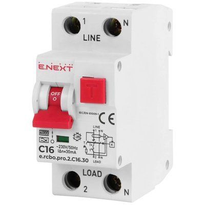 Enext e.rcbo.pro.2.C16.30, 1P+N, 16А, С, тип А, 30 Выключатель дифференциального тока с защитой от сверхтоков 99-00021472 фото